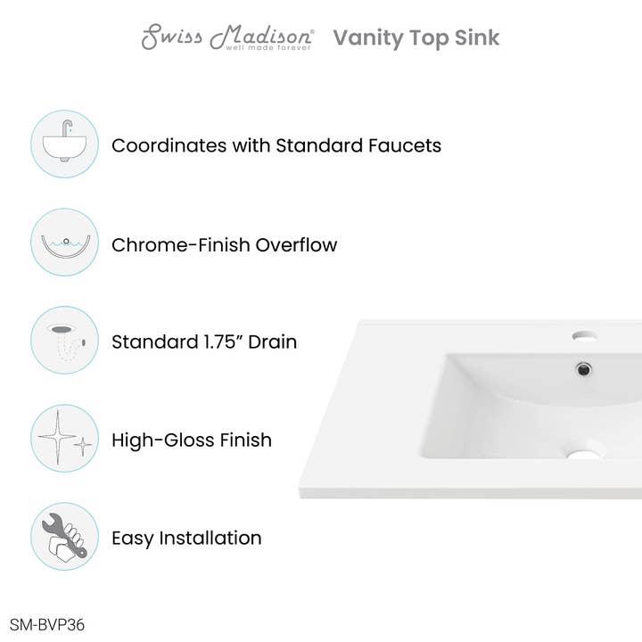 White 36" Ceramic Vanity Sink Top