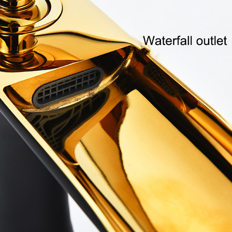 Black Gold Brass Waterfall Spout Basin Faucet