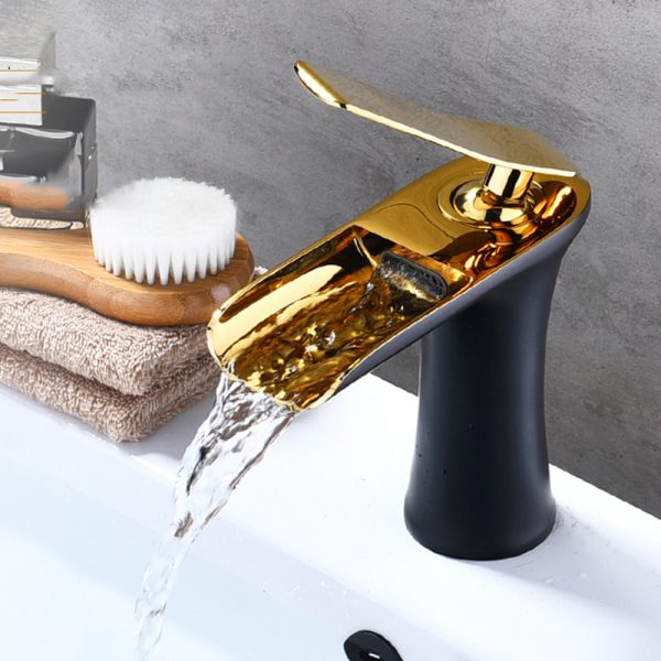 Black Gold Brass Waterfall Spout Basin Faucet