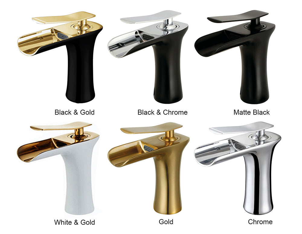 Black Gold Brass Waterfall Spout Basin Faucet