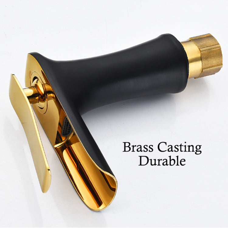 Black Gold Brass Waterfall Spout Basin Faucet