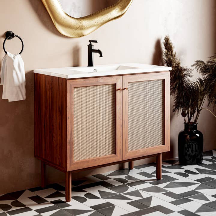 White 36" Ceramic Vanity Sink Top